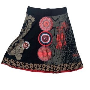 Desigual size large new skirt red black geisha Artistic knee length